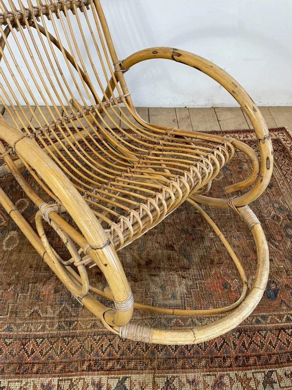 Vintage Mid Century Franco Albini Bamboo Rocking Chair — Vintage